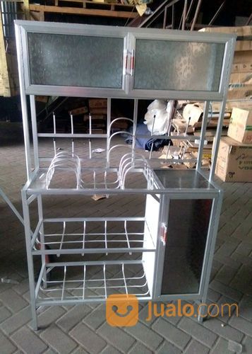 Rak Piring Aluminium 3 Sap Box Atas 2 Pintu Samping 1 Pintu Kaca Es 93-150