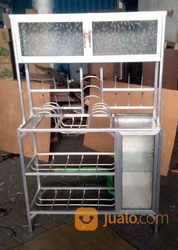 Rak Piring Aluminium 3 Sap Box Atas 2 Pintu Samping 1 Pintu Kaca Es 93-150