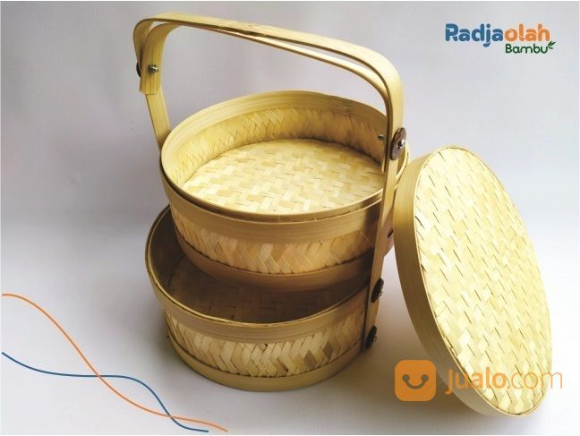 Kerajinan Bambu | Tenong Bambu Susun 2 Anyaman Tikar Ukuran 25 Cm