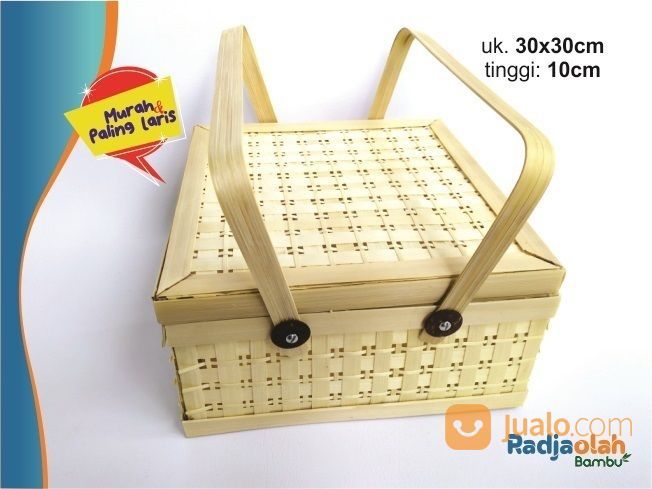 Kerajinan Bambu | Kotak Hamper Bambu Anyaman Mata Itik Natural Uk. 30x30cm