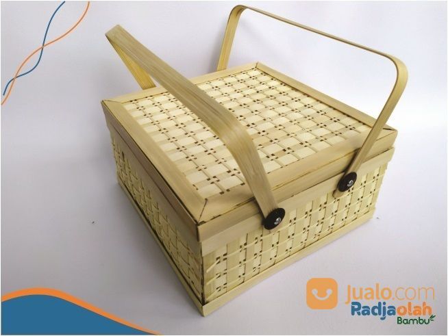 Kerajinan Bambu | Kotak Hamper Bambu Anyaman Mata Itik Natural Uk. 30x30cm