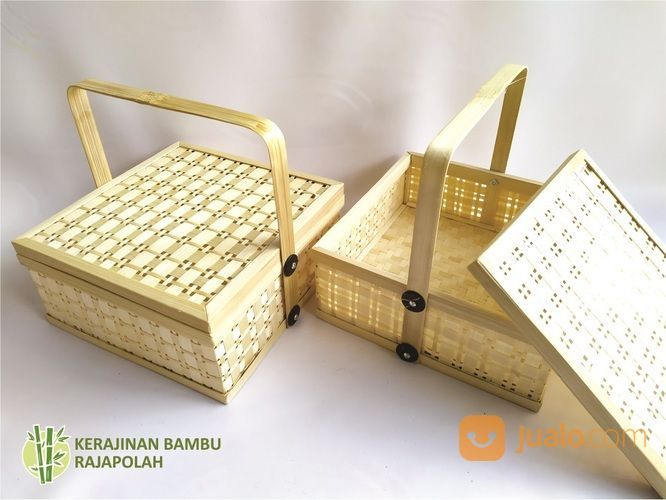 KERAJINAN BAMBU ANYAMAN BAMBU BENTUK KOTAK ANYAMAN MATA ITIK HAMPERS BAMBU