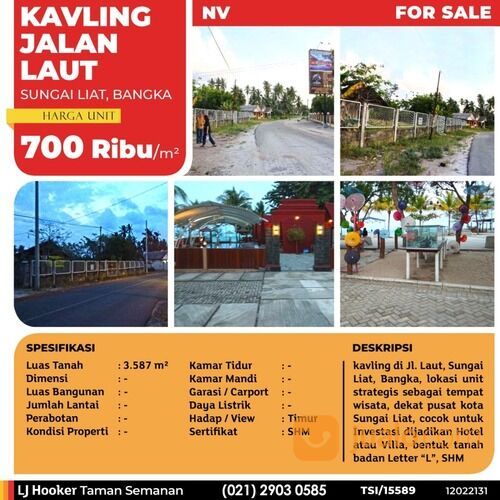 (TSI/15589) Kavling Jl. Laut, Sungai Liat, Bangka, 3.587 M, SHM