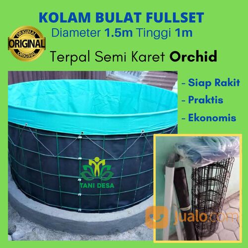 Kolam Terpal Bulat Bioflok Fullset Diameter 1,5m Tinggi 1m Tinggal Rakit