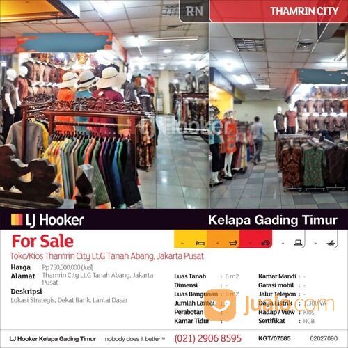 Toko/Kios Thamrin City Lt.G Tanah Abang, Jakarta Pusat