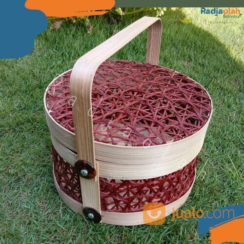 Tenong Bambu Motif Trumtum Merah Diameter 20cm