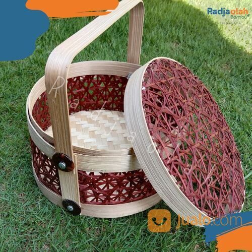 Tenong Bambu Motif Trumtum Merah Diameter 20cm