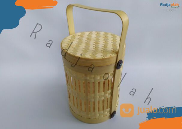 Keranjang Bambu Tempat Kue Kering Isi 3 Toples Anyaman Seseg