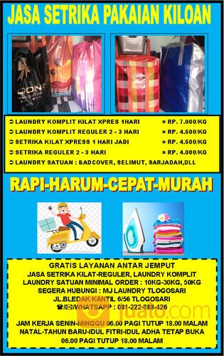 Jasa Setrika Kilat Xpress 1 Hari Jadi Murah 4500/Kg Cap Cuzz Hubungi MJ_Laundry_Tlogosari_Semarang