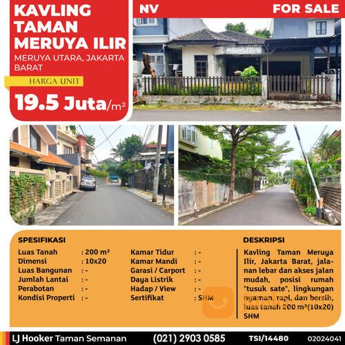 (TSI/14480) Kavling Taman Meruya Ilir, Jakarta Barat, 10x20 M, SHM