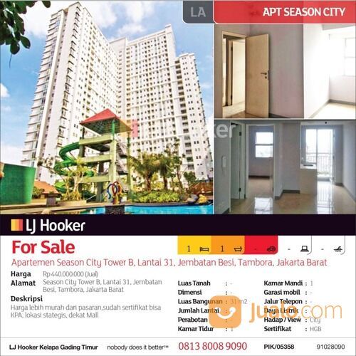 Apartemen Season City Tower B, Lantai 31, Jembatan Besi, Tambora, Jakarta Barat