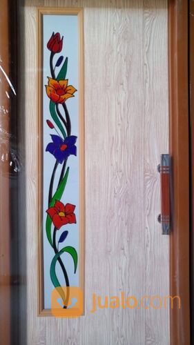 Pintu Kamar Mandi PVC Lux Motif Kaca Ukir Lukis Bunga Warna Coklat