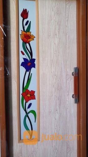 Pintu Kamar Mandi PVC Lux Motif Kaca Ukir Lukis Bunga Warna Coklat