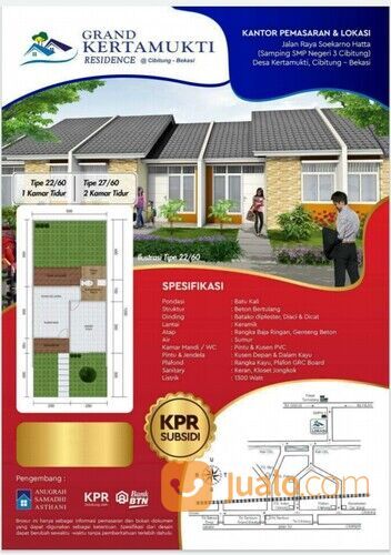 Rumah Subsidi Bebas Banjir Di Lokasi Sangat Strategis DP 0% "GRAND KERTAMUKTI RESIDENCE CIBITUNG"