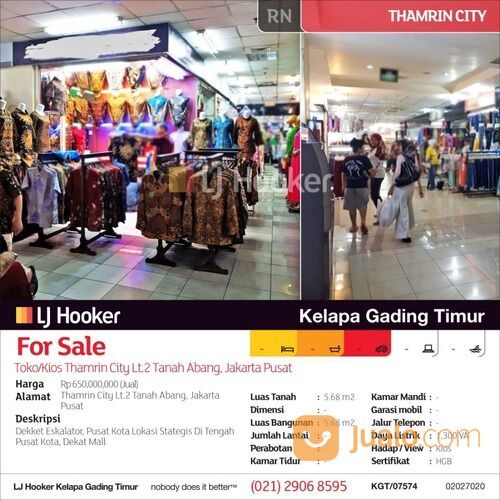 Toko/Kios Thamrin City Lt.2 Tanah Abang, Jakarta Pusat