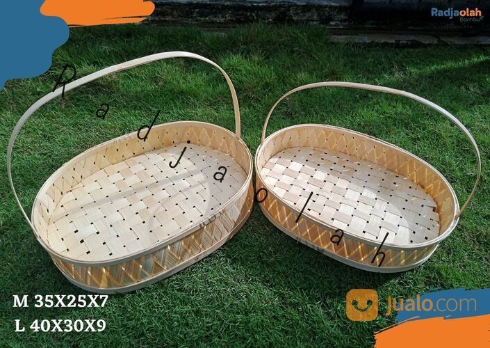 Kerajinan Bambu | Keranjang parcel bambu 1 set natural (isi 2)