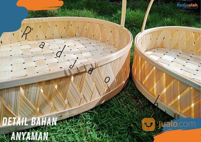 Kerajinan Bambu | Keranjang parcel bambu 1 set natural (isi 2)