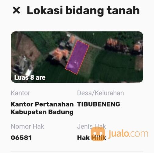Tanah 8 Are, Jl. Pangkung Palu Subak Daksina Tibubeneng Canggu Kuta Utara
