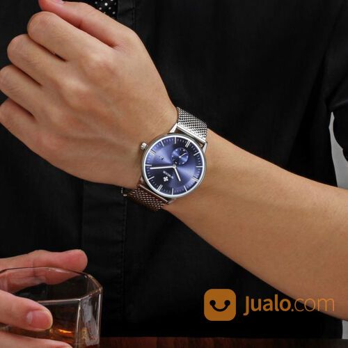 Jam Tangan Pria Style Fashion Formal Strap Gelang Rantai Stainleess WWOOR 8808 BLUE Original