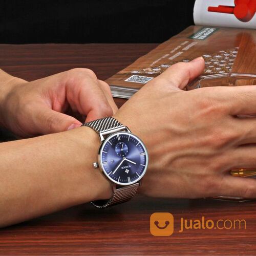 Jam Tangan Pria Style Fashion Formal Strap Gelang Rantai Stainleess WWOOR 8808 BLUE Original