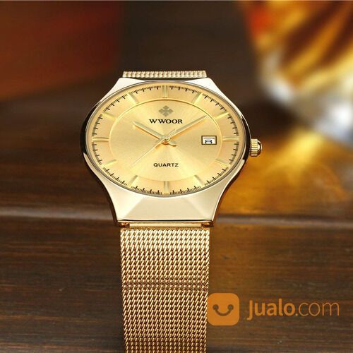Jam Tangan Wwoor 8816 Luxury Gold Rantai Anti Karat Formal Tipis Mewah Elegan Anti Air Original
