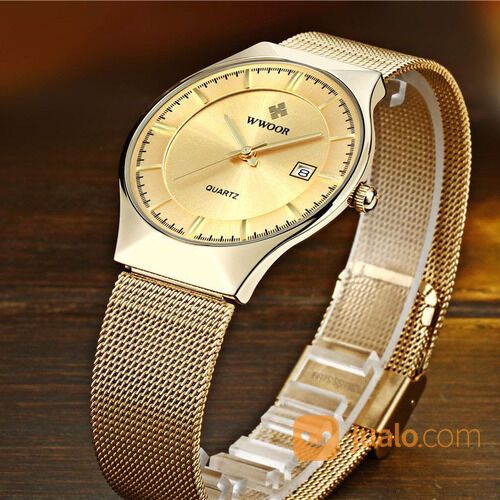 Jam Tangan Wwoor 8816 Luxury Gold Rantai Anti Karat Formal Tipis Mewah Elegan Anti Air Original