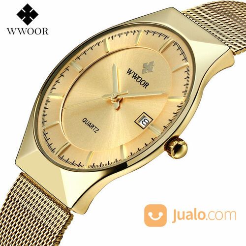 Jam Tangan Wwoor 8816 Luxury Gold Rantai Anti Karat Formal Tipis Mewah Elegan Anti Air Original