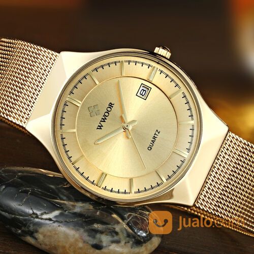 Jam Tangan Wwoor 8816 Luxury Gold Rantai Anti Karat Formal Tipis Mewah Elegan Anti Air Original
