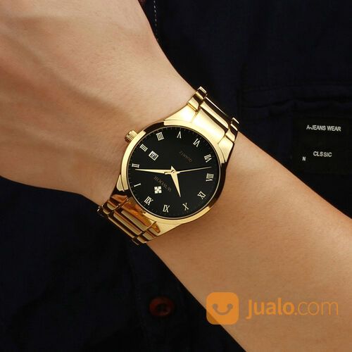 WWOOR 8830 Simple dan Elegan Gold Black Jam Tangan Pria Rantai Stainless Anti Air Original