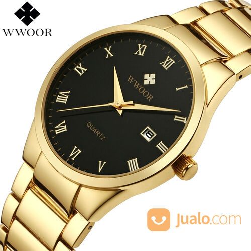 WWOOR 8830 Simple dan Elegan Gold Black Jam Tangan Pria Rantai Stainless Anti Air Original