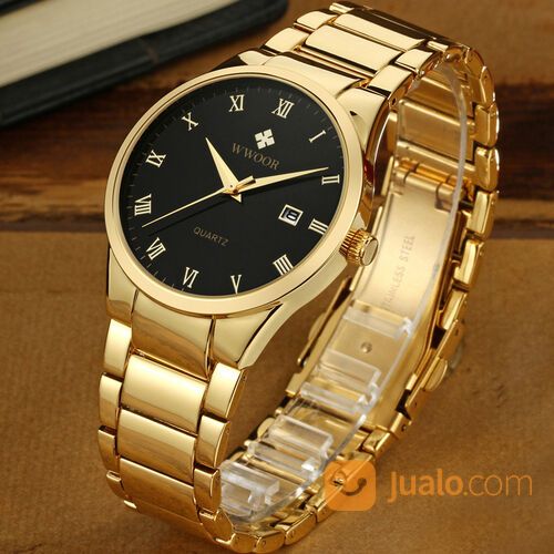 WWOOR 8830 Simple dan Elegan Gold Black Jam Tangan Pria Rantai Stainless Anti Air Original