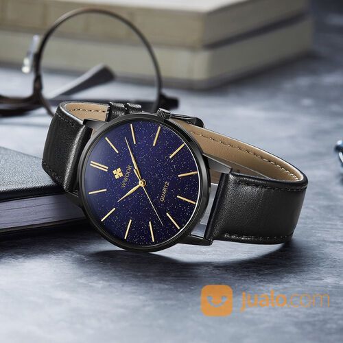 Jam Tangan Pria WWOOR 8853 Unisex Strap Kulit Tahan Air Kaca Hardlex Gaya Kasual Terbaru Original