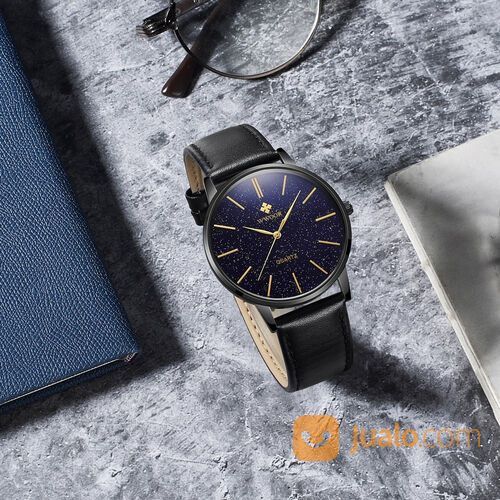 Jam Tangan Pria WWOOR 8853 Unisex Strap Kulit Tahan Air Kaca Hardlex Gaya Kasual Terbaru Original