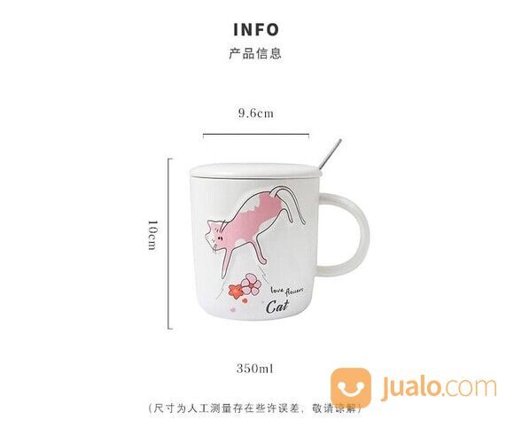 Gelas Mug Kucing Timbul Lucu + Tutup Sendok Mug Cangkir Teh Dan Kopi