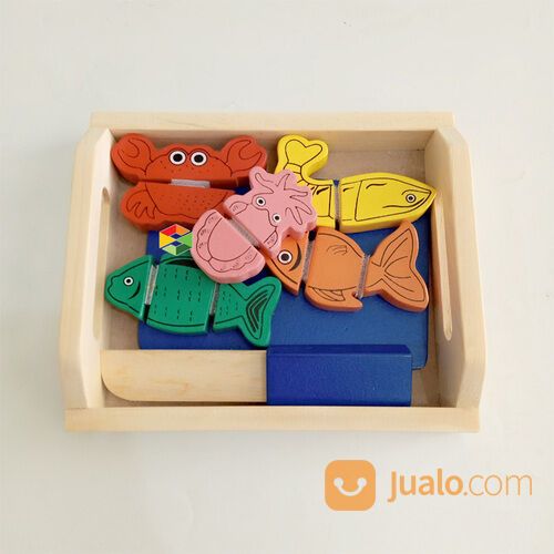 Mainan Peraga Edukasi Potong Buah Sayur Seafood Kayu Anak