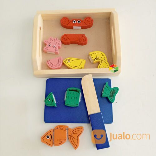 Mainan Peraga Edukasi Potong Buah Sayur Seafood Kayu Anak