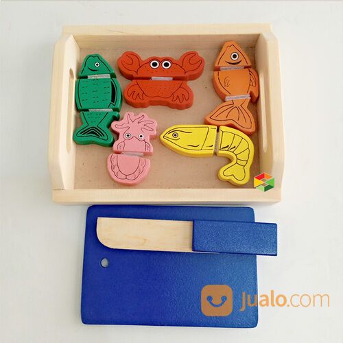 Mainan Peraga Edukasi Potong Buah Sayur Seafood Kayu Anak