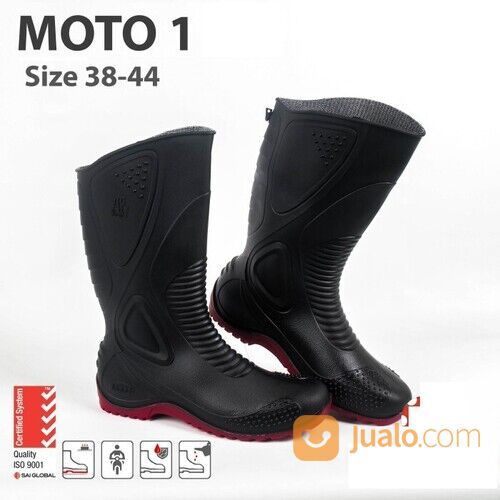 Sepatu boot moto 1 tinggi hitam merah,ap boots biker motor anti slip fashion pria
