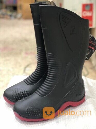 Sepatu boot moto 1 tinggi hitam merah,ap boots biker motor anti slip fashion pria