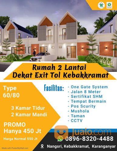 PERUMAHAN DI KEBAKKRAMAT DEKAT STASIUN KEMIRI 2 LANTAI DISKON 100 JUTA