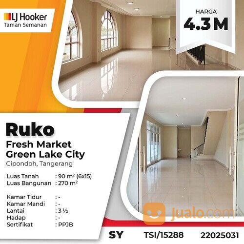 (TSI/15288) Ruko Fresh Market, Green Lake City, Tangerang, 6x15 m², 3½ Lt, PPJB