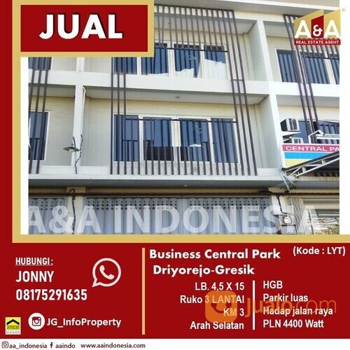 RUKO NOL JALAN RAYA DI kompleks ruko SMB Business Central Park blok A Driyorejo-Gresik