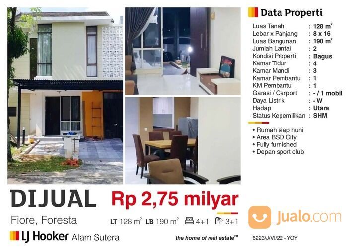 Rumah Cluster Foresta Fiore, BSD. dekat aeon mall bsd