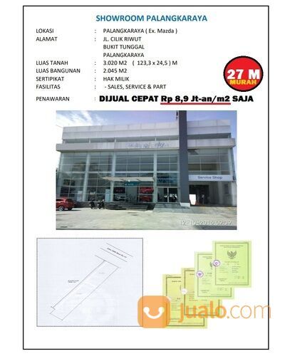 Gedung Ex Showroom Mobil PALANGKARAYA Lok Tengah Kota Strategis