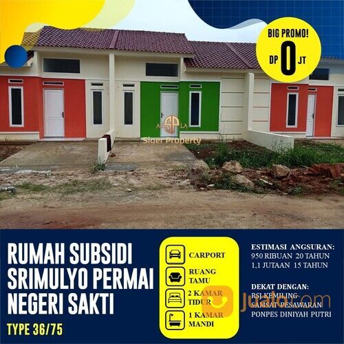rumah subsidi tanpa dp ruangan zig-zag dekat kemiling b.lampung