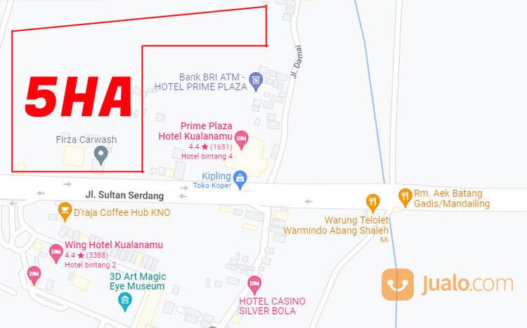 TANAH 5 HEKTAR JL SULTAN SERDANG BANDARA KUALANAMU DI SAMPING PRIME HOTEL