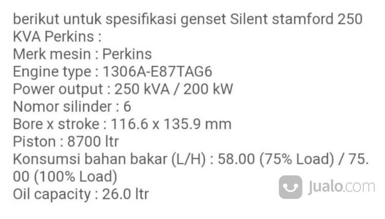 Genset Silent Stamford 250 KVA Perkins