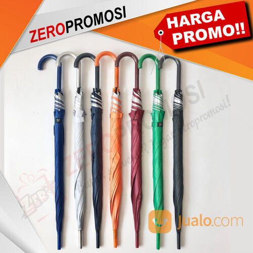 Payung panjang standar otomatis buka gagang J polos lapis silver