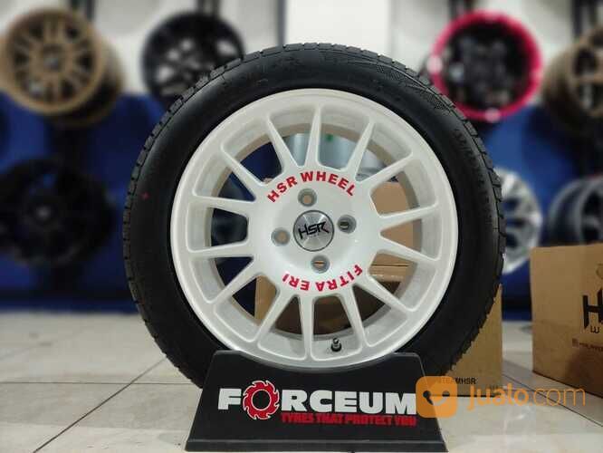 velg mobil ring 15 paket pelk ban mobil racing rims car roda mobil R15 Lebar 7 Hole 4 White Putih