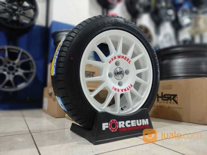 velg mobil ring 15 paket pelk ban mobil racing rims car roda mobil R15 Lebar 7 Hole 4 White Putih